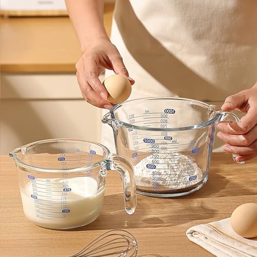 Clear Glass Measuring Jug 3 Pack Kitchen Measuring Cups with Scale | With scale, matched egg beater & flour measurer, dishwasher safe. Sizes:250ml,500ml,1000ml - color: Transparent