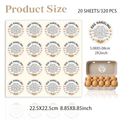 320 Pcs Farm Fresh Eggs Carton Labels, 2 Inch Round Eggs Handling Stickers Self-Adhesive Egg Packaging Stickers for Chicken Egg Box Container Farm Supplies - color: Egg Handling Label