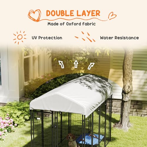 PawHut Outdoor Dog Kennel with Roof for Medium Dogs 8' x 4' x 6' Silver | Heavy Duty Welded Wire Dog Playpen Enclosure, Escape-proof Lock, UV-Resistant & Waterproof Cover, for Chickens, Ducks - size: 96.0"L x 48.0"W x 72.0"H, style: Single Room