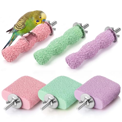 6 PCS Bird Beak Grinding Stone, Bird Perches, Nail Trimming Stick (Short) | For Small Medium Cockatiel Lovebird Finch Chinchillas Hamsters, Climbing Ledge, Grinding Claws and Beaks, Playful Design - size: Short
