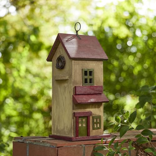 Glitzhome Birdhouses for Outdoors, Rustic 14.25" H Large Bird Houses for Outside, Distressed Painted Bird House Solid Wood Cottage Decorative Hanging Birdhouse for Outdoor Patio Garden,Washed Yellow - color: 14.25"H