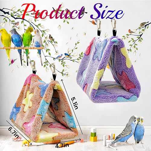 2 Pack Bird Nest Plush Snuggle Bird Hammock Hanging Bird Cave Parrot Sleeping Bed Shed Hut Hanging Tent for Budgies Finch Parakeet Cockatiel Cockatoo Lovebird-Star Pattern (Brown&Purple) - color: Brown&Purple(Star)
