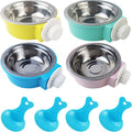 NSBELL 4PCS Crate Dog Bowl, Plastic Bowl & Stainless Steel Bowl Removable Hanging Food & Water Feeder 2-in-1 Cage Bowl Coop Cup for Cat, Dog, Birds with 4 Pet Food Spoons