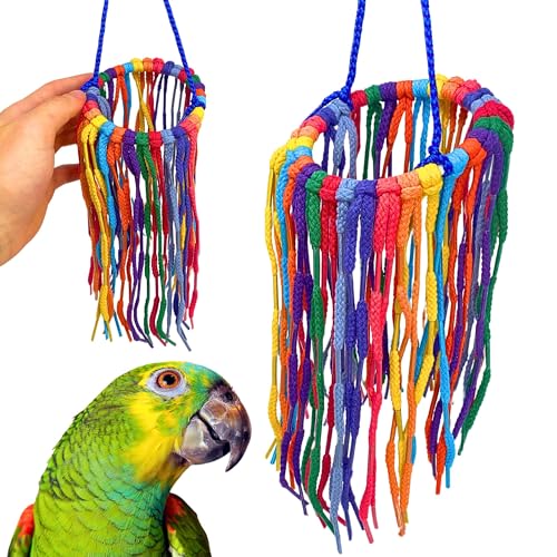 Bonka Bird Toys 51214 Small Aglet Heaven Cotton Shoelace Toy with Plastic Aglets and 2" Ring for Parakeets Cockatiels Quakers Pionus Small Bird Enrichment (Pack of 2) - size: Small (Pack of 2)