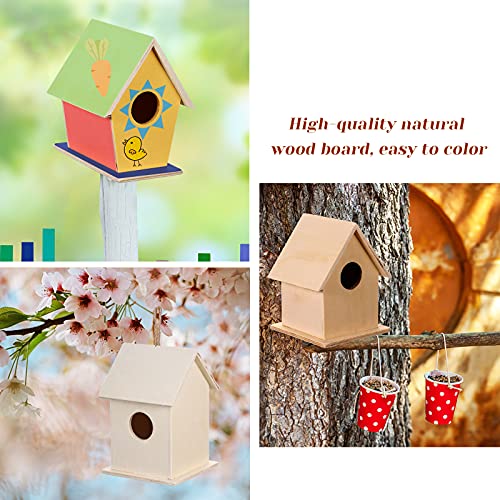 Jetec 12 Pieces Bird House Craft Wooden Birdhouse Kit Build and Paint Birdhouses Unfinished Bird Houses Wooden Arts for Summer Arts and Craft Projects 3 Sizes