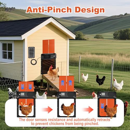 Cieex Automatic Chicken Coop Door Solar Powered with Remote Control & Timer | Large Auto Solar Chicken Door with Light Sensor, Waterproof Chicken Door, LED Display, Anti-Pinch Design for Small Poultry