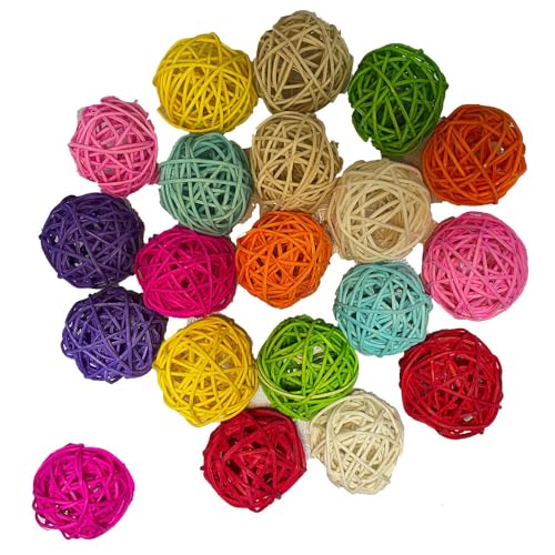 Large Bird Toys, Parrot Chew Toys Bird Toys, 1.97 inch 20 Pcs Rattan Wicker Balls Parakeet Chewing Toys, for Budgies Conures Hamsters Bunny Toy, Decoration for DIY Craft Party Wedding - size: 20pcs-1.97 inches