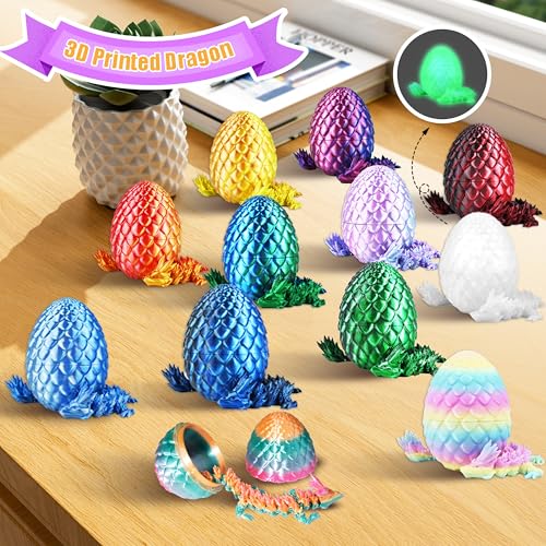 Impossmaker 12PCS 3D Printed Dragon Eggs with Dragon Inside, Cool Stuff Fun Gifts, Mini Dragons Eggs Set Articulated Crystal Fidget Toy for Adults Teens Boy Gifts Easter Basket Stuffers - style: 12P-S2
