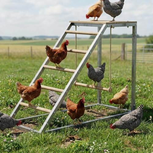 Chicken Roosting Bars Perch for Coop with Ladder, Heavy Duty Hot Dip Galvanized, Easy Assemble & Clean Backyard Hens, 37.6''L x 15.7''W x 27.5''H