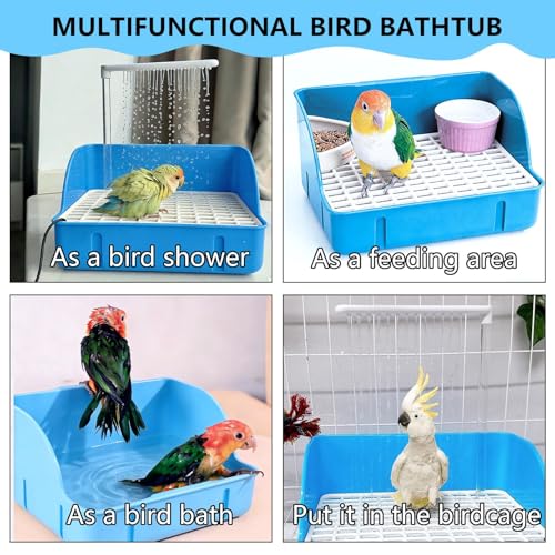 kathson Automatic Parakeet Bird Bath with Pump,Parrot Shower Bathtub (Blue) | Circulating Water System Large Bird Fountain Bath Bathing Tub for Budgie Cockatiel Lovebird Conure - color: Blue