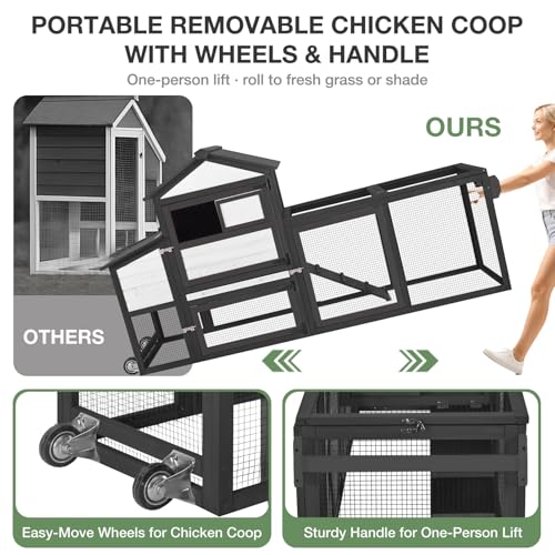 Large Chicken Coop, 80.7" Outdoor Wooden Hen House with Run, Ramp & Leakproof Pull-Out Tray, Weatherproof Design, for 3-5 Chickens - Black - color: Black (AIR72-B)