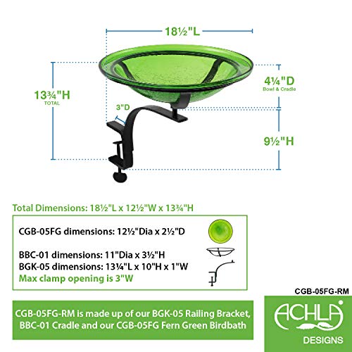 Achla Designs CGB-05FG-RM 12 Inch Fern Green Crackle Rail Mount Bracket Birdbath - color: Fern Green