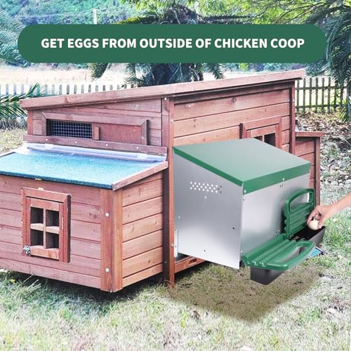 Chicken Nesting Box, 2 Holes Nesting Boxes, Heavy Duty Metal Laying Boxes, Roll Away Nesting Box Egg Collection Tray, with Roosting Pole for Chicken Coop(Green) - size: 22.0"L x 25.5"W x 18.5"H