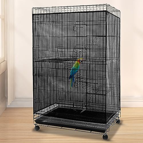 118 x 39.4 inch in Circumference and Width Adjustable Birdcage for Parrot,Black | Seed Feather Catcher Bird Cage Net Cover Soft Skirt Guard Birdcage Nylon Mesh Netting - color: Black