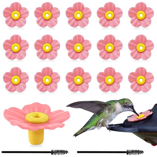 Hummingbird Feeder Replacement Flowers, 16 Sets Replacement Flowers for Hummingbird Feeder Replacement Parts - Pet Bird Accessories Kit for Outdoors Hanging Feeder - color: Pink
