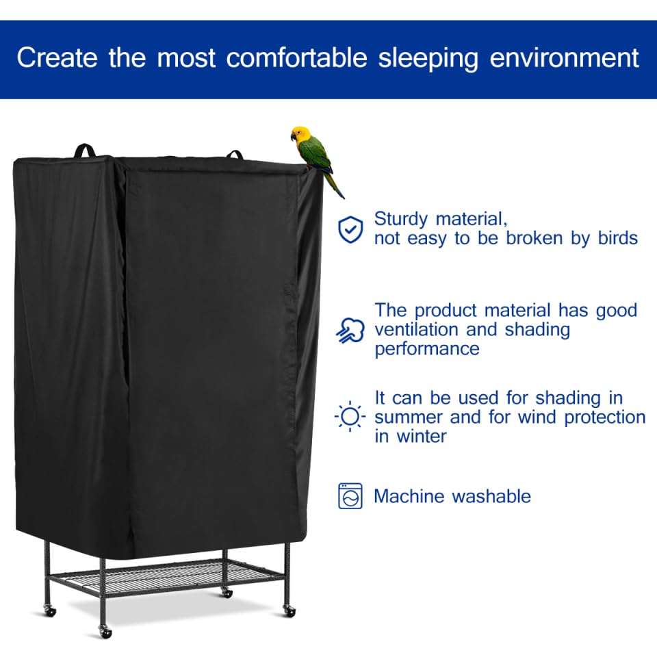 POPETPOP Universal Bird Cage Cover, Good Night Parrot Cage Cover for Birdcage Accessories, Washable&Breathable (Black, Large)