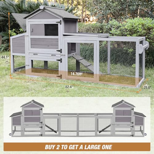 Chicken Coop Chicken House for Outdoor, Poultry Cage with Wheels Large Mobile Hen House and UV-Resistant Roof - Grey