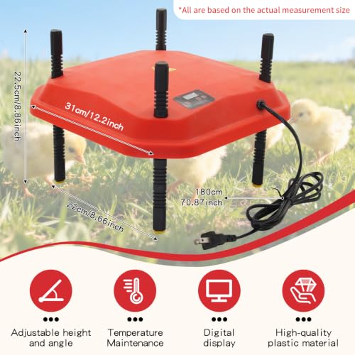 Chick Brooder Heating Plate Adjustable Height and Angle Plate Temperature Display for up to 20 Chicks 50W Chicken Coop Accessories Poultry Heating for Small Chicks,Ducks,Quails