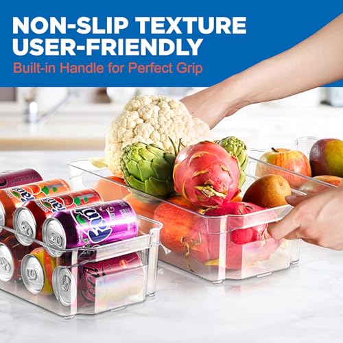 NutriChef Refrigerator Organizer Bins 6-Piece - Plastic Storage Bins with Egg Holder - For Fridge, Freezer, Kitchen, Cabinet, Countertops, Pantry - Stackable Food & Drink Containers, 14.5"x7" - Clear - style: 6-Piece