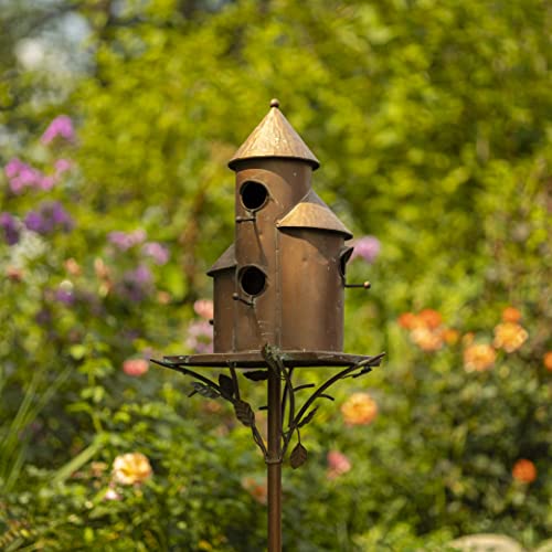 Zaer Ltd. Large Copper Colored Multi-Birdhouse Stakes, Room for 4 Bird Families in Each (Tall Triple Cylinder Homes (Copper Color)) - style: Tall Triple Cylinder Homes (Copper Color)