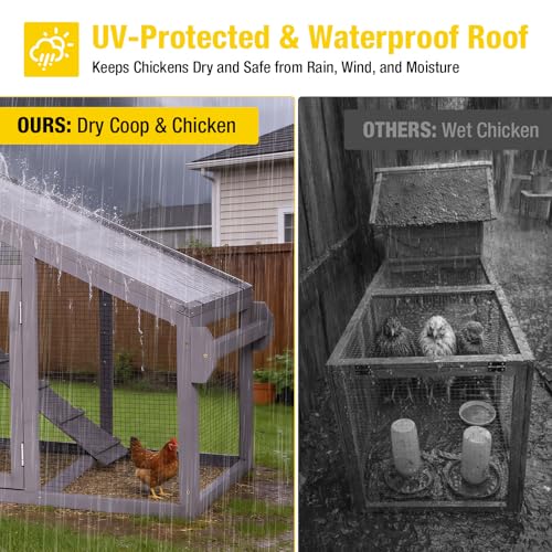 Aivituvin Mobile Chicken Coop with Wheels for 2-4 Chickens, Backyard Expandable Chicken House Duck Cage with Run, 2 Nesting Boxes, Easy Clean Pull-Out Tray, Leak-Resistant Asphalt Roof, 72.3"(Grey) - color: Grey, size: 72.3"L x 26.0"W x 39.4"H