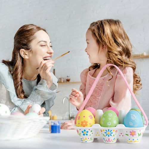 24 Pack Easter Egg Cartons with Colorful Handles, 6 Count Reusable Egg Holder Container Basket, Half Dozen Cardboard Decor Carton for Easter Outdoor Activities DIY Crafts Gifts Projects