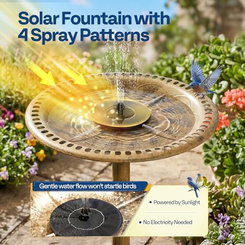 VIVOHOME Bird Bath with Solar Fountain for Outside, Pedestal, Golden | Solar-Powered Pump, Weather-Resistant Polyresin, 20-Inch Bowl, for Outdoor/Garden, Bird-Friendly, Easy to Clean - color: Golden