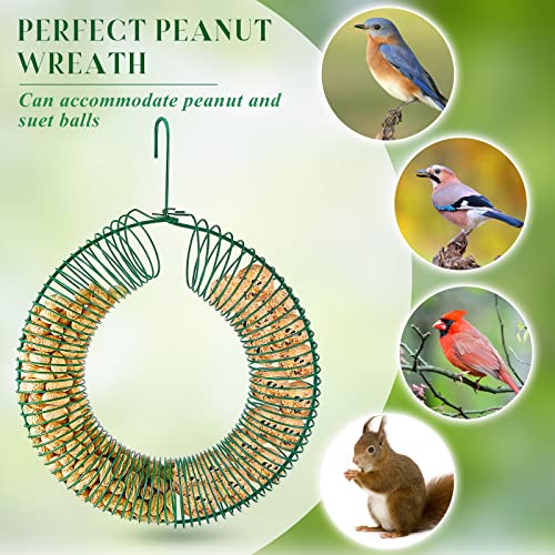 Patelai 2 Pieces Hanging Wreath Feeder Whole Peanut Wild Bird Feeder Wreath Round Squirrel Proof Bird Feeders with Hanging Hook for Outdoor Birds Feeding, 11.8 x 16.5 Inch(Green)