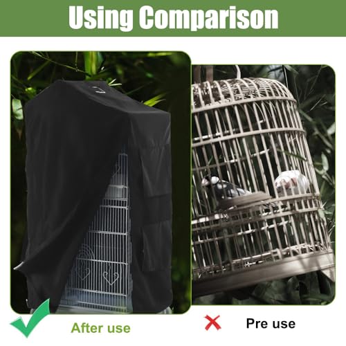 DONGKER Bird Cage Cover,Waterproof Bird Black-Out Cover Breathable with Zipper & Self-Adhesive Fastening for Parrot Parakeets Winter Windproofing & Warmth