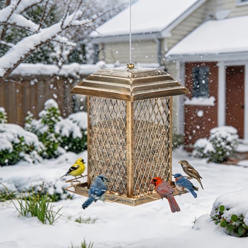 Bird Feeder, 6LB Large Capacity Metal Bird Feeders for Outdoor Hanging | Heavy Duty, 4 Perches, Drain Holes, Easy to Fill, Sturdy Wild Birdfeeder, For Outside Garden Yard - color: Large, 6 lbs