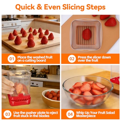 Strawberry Slicer Cup, Fruit Cutter – Quick-Slice for Meal Prep, Red | Dual-Function Base, Easy-Clean & Storable – 304 Stainless Steel Blade – Quick & Safe Slicing Kitchen Gadget - color: Red