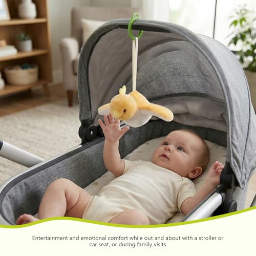 Baby Hanging Flying Bird Musical Toys for Stroller Car Seat Crib Play Gym | Ages 0-36 Months, Tummy Time, Sensory Music Toys, Plush with Clamp, Boys and Girls, Flapping Wings Bee/Birds Toy - color: Yellow Bird