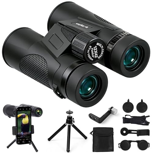 12x42 HD Binoculars for Adults High Powered with Phone Adapter Tripod | Bird Watching Binoculars Compact BAK4 Prism FMC Lens Waterproof Low Light Vision Binoculars for Cruise Ship,Hunting,Hiking