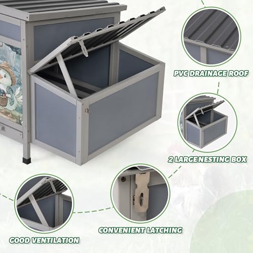 COZIWOW Chicken Coop with Nesting Boxes & Perches 59'' Large Poultry Hutch | 4 Openable Doors, Fresh Air Ventilation, Weatherproof Wooden Hen House with Pull-Out Tray, Cage for Chickens, Ducks & Rabbits