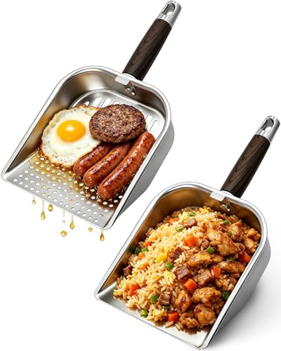 Griddle Scoop for Blackstone with a Any-Edge Hook, Stainless Steel Griddle Portable Food Mover for Stir Fry and Move Food, Classic & Sifting Grill Shovel, 2 Pack - color: Classic & Sifting Scoop, size: 2 Pack