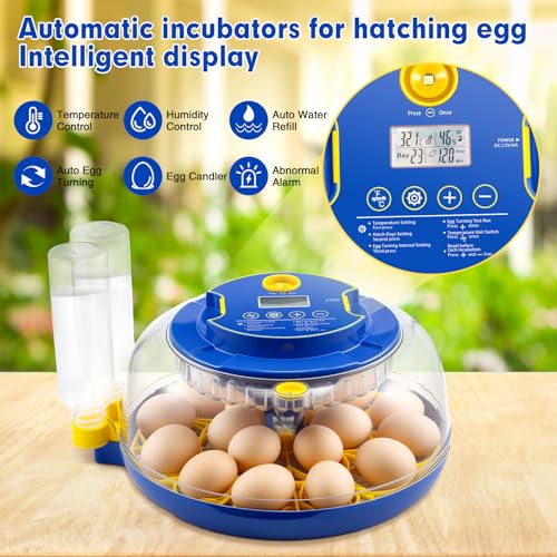 18 Egg Incubator Automatic Egg Turner Temperature & Humidity Control, Incubators for Hatching Eggs, Chicken, Ducks, Goose, Pigeon, Quail, Parrot Incubator Farm,Lab,Science Classroom,Home (Blue-18 Egg)