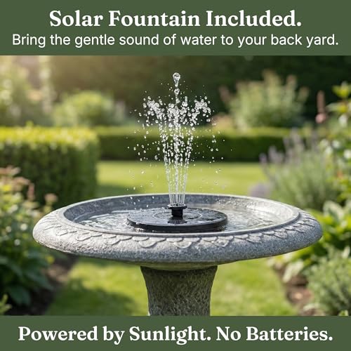 Pedestal Birdbath with Solar Fountain, Resin Stone Composite Outdoor Garden Decor, Standing Bird Bath for Outside Patio Yard, 23-Inch Tall, Garden Fountain, Resin Bird Baths, Hummingbird Bowl - color: Sea Blue