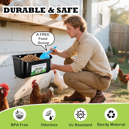 3 Pack Chicken Feeder, Duck Feeder Supplies, Hanging Fence Feed Trough with Clips for Goat, Sheeple, Piglet, Gooses, Turkeys, Dog Livestock Poultry, 8 Quarts in Total, Feed Scoop Included, Black - color: Black 3pcs