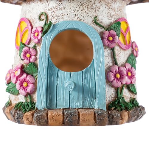 Glitzhome Bird Houses for Outside, 9" H Bluebird House Resin Yellow Roof Garden Hanging Birdhouses for Outdoors - color: 9"H Yellow