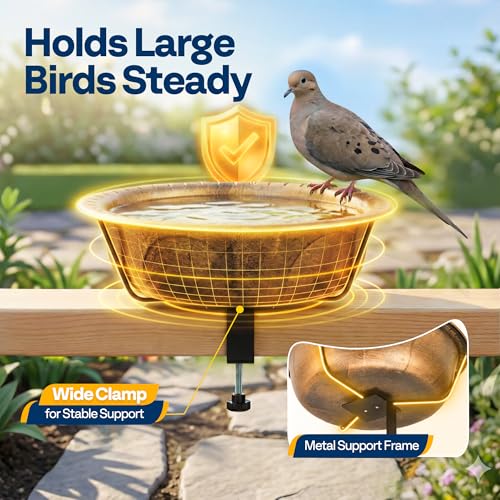 VIVOHOME Deck-Mounted Bird Bath with Adjustable Metal Clamp, Copper | Weather-Resistant ABS, 1.45-Gallon Capacity, for Railing/Fence/Balcony, Bird-Friendly, Easy to Clean - color: Copper, size: Birdbath Only