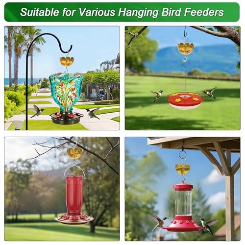 Ant Moat for Hummingbird Feeders 6-Pack 4OZ | Heavy Duty Metal Hooks with Water Level Window, Bright Red Flower Design for Outdoor Hanging Bird Feeders - color: Tawny