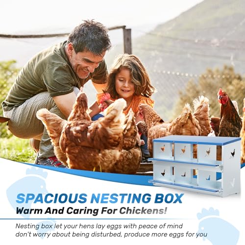 Chicken Nesting Box 6 Compartments Metal Laying Boxes for Chicken Hens Poultry Ducks Protect Eggs Chicken Coop Easy Egg Collection Wall Mount Nest Box for Chicken Coop - size: 6 Compartments