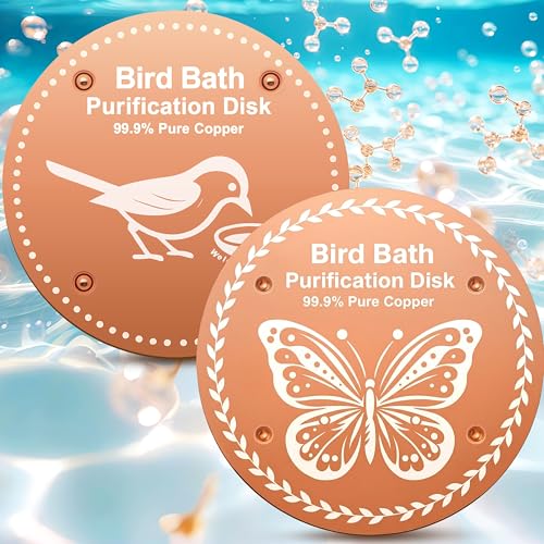 OICEME Bird Bath Purification Disk Pure Copper Outside Winter Solar Power Birdbath Wild Hummingbird Feeder Pedestal Fountain Cleaner Cage Dispenser Bowl Ground Safe Garden Gift Bird Butterfly - color: Gold 2PCS Bird&Butterfly