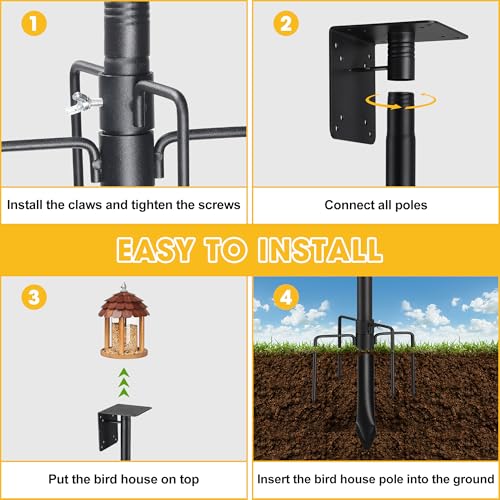 Bird House Pole for Outdoor, 72 Inch Heavy Duty Bird Feeder Pole with 5-Pronged Base, Stand for Backyard Garden Bird Watching,Matte Black,1 Pack (Without Bird House) - size: 72"