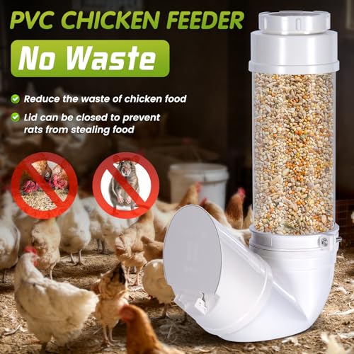 6Lbs PVC Poultry Gravity Feeder Large Hanging Automatic Chicken Feeder Port | Chicken Feeder No Waste with Lid and Visual Tube Poultry Hanging Chicken Coop Feeder Port for Quails,Ducks,Turkeys,Geese