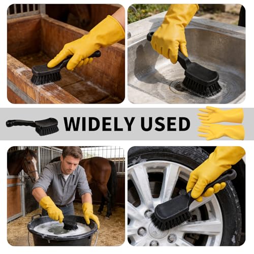 2Pcs Horse Bucket Brush Trough Scrub Water Trough Scrubber with Gloves Durable Plastic Utility Brush Heavy-Duty Non-Slip Handle Cleaning Scrub for Livestock Farm