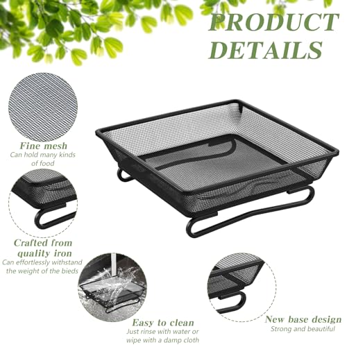 2 PCS Metal Ground Bird Feeder Tray, Platform Feeders with Drainage Holes, Outdoor Wild Bird and Squirrel Feeders for Garden, Patio, Backyard, 6.9x6.9x2.4 Inch