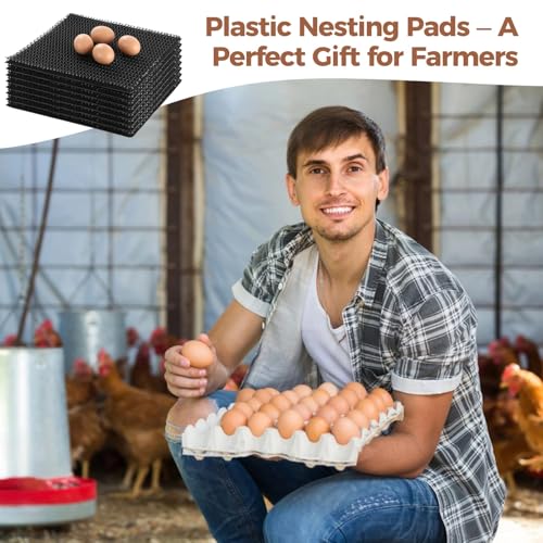 8 Pcs Chicken Nesting Box Pads, 11.8 in Washable Nesting Pads, Plastic Chicken Nesting Box Pads with Elastic Mesh Structure, Include 4 Wooden Eggs for Chicken Coop