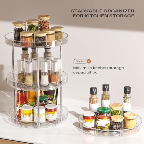 2 Pack 2 Tier Lazy Susan Turntable Organizer, Clear Rotating Lazy Susan | 360 Degree Rotating Spice Rack for Cabinet, Makeup and Perfume Organizer for Vanity, Counter Organizer Tray for Bathroom - size: 2 Pack - 2 Tier