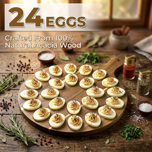 Wooden Deviled Egg Platter, Reversible 24-Hole Charcuterie Board Tray | Charcuterie serving board, food safe egg holder, perfect for kitchen countertop, parties, holiday gatherings, holds 24 eggs. - size: 24 holes